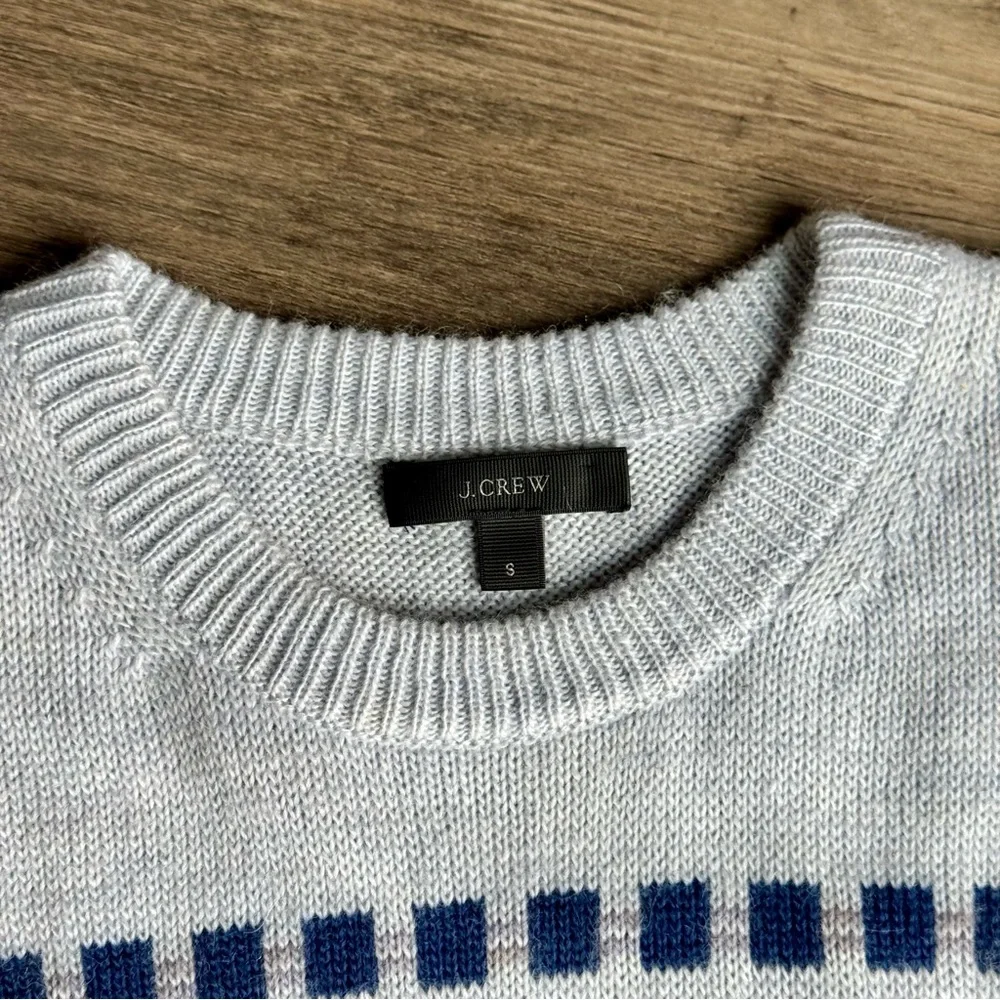 J.Crew Fair Isle Abstract Geometric Knit Sweater Gray Blue Olive‎ – Size Small